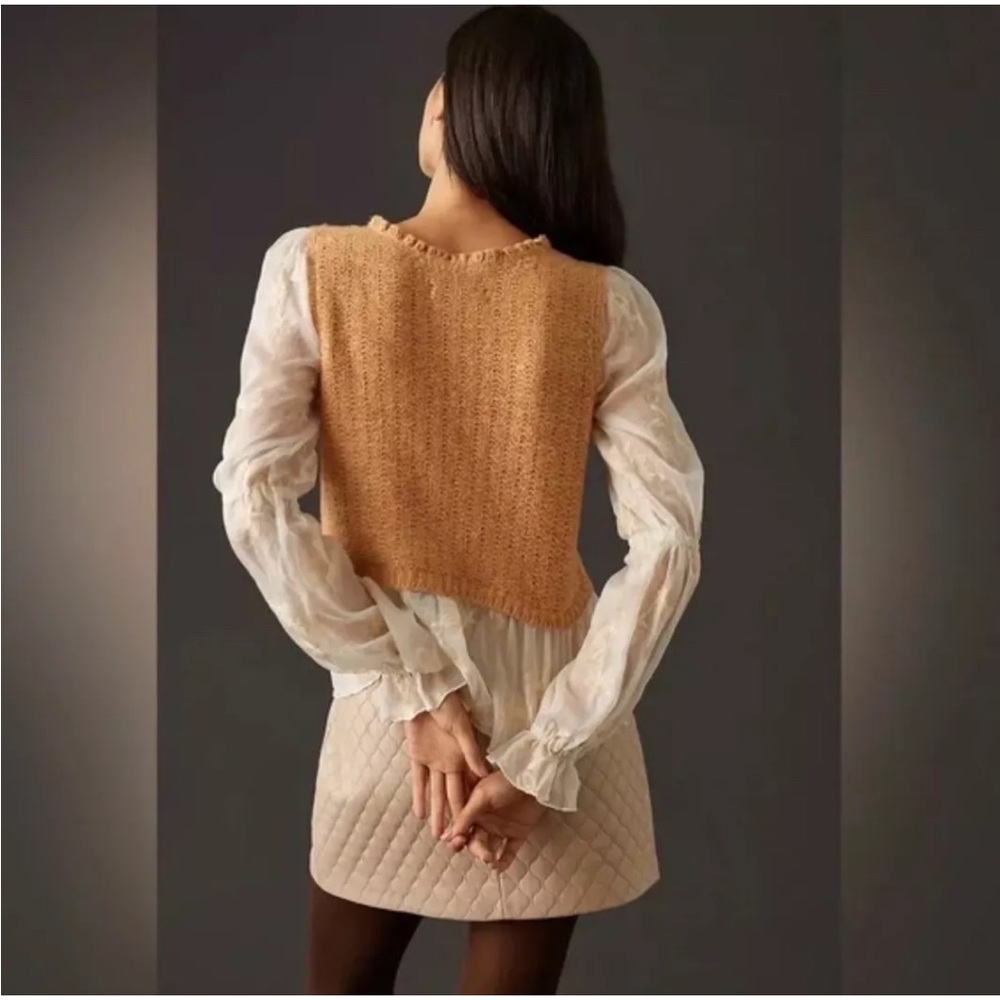 Anthropologie Tan and Cream Layered Blouse - Picture 2 of 13